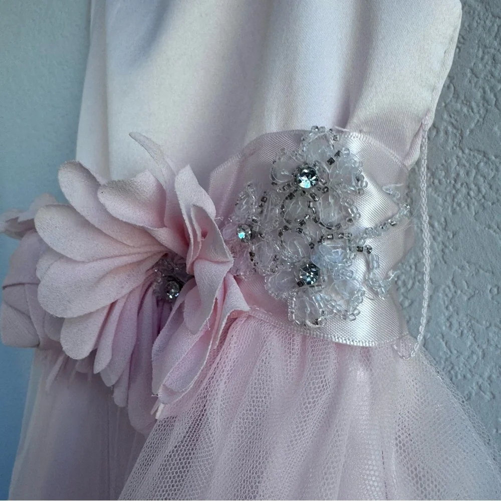 Chantilly Place Sleeveless Blush-Pink Floral Waist Tulle Gown for Girls. Size 5. - Picture 15 of 17